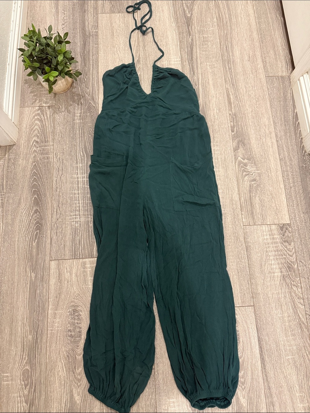 Cupshe Dark Teal Plunge Halter Jumpsuit